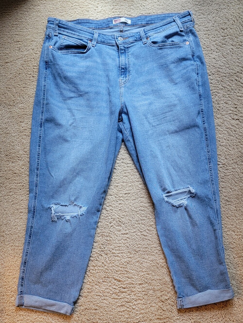 Signature Levi Strauss Distressed Heritage Boyfriend Jeans, Size 22, Light Wash